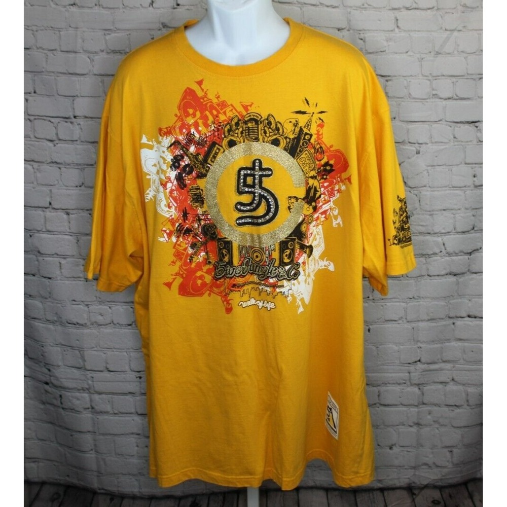 5ive Jungle Mens Dark Yellow Huge Front Print Causal Shirt 4XL Kings City DJ EUC